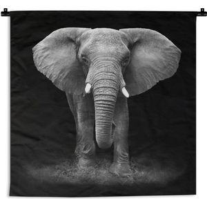 Wandkleed - Wanddoek - Olifant - Zwart - Wit - 150x200 cm - Wandtapijt