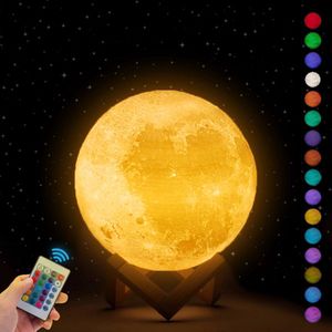 Maanlamp 3D Tafellamp - 15cm Maan Lamp - Maan Lampje Babykamer - Nachtlampje Kinderen - USB oplaadbaar - 16 Dimbare LED Kleuren - Kerstdecoratie - Kerst Tafellamp - Afstandsbediening