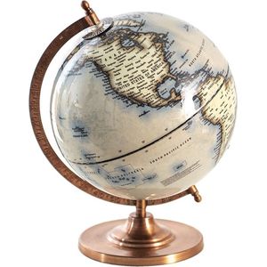 Wereldbol Decoratie 22*22*30 cm Blauw Hout, Metaal Globe Aardbol