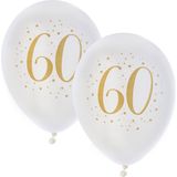 Santex verjaardag leeftijd ballonnen 60 jaar - 16x stuks - wit/goud - 23 cm - Feestartikelen