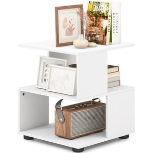 COSTWAY Bijzettafel met 3 niveaus, modern nachtkastje, salontafel met legplanken en antislip voetkussens, banktafel, wit, accenttafel voor slaapkamer, woonkamer, werkkamer en kantoor