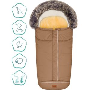Winter voetenzak kinderwagen en Buggy - Afneembare Lamsvacht - winddicht en waterafstotend - Met capuchon - Toffee - Fillikid