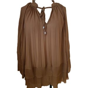 Dames plisse blouse camel One size 38/42