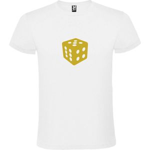 Wit T-Shirt met “ Dobbelsteen “ afbeelding Goud Size XXL