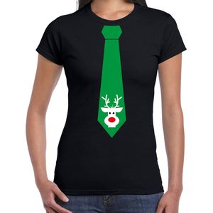 Bellatio Decorations stropdas Kerst T-shirt rendier - shirt - dames - zwart S
