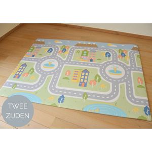 Kindertapijten.be - PVC Foam Stratentapijt 200x140cm XL - Twee speelzijden - Zacht - Anti-slip - Groot Verkeerskleed / Verkeersmat / Autobaan Speelmat / Stratentapijt / Autokleed / Stratenkleed / Speelkeed / Auto Speelkleed / Auto Tapijt