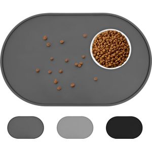 Voerbakmat voor honden en katten, onderlaag, kattenbak, onderlegger van siliconen, waterdicht en antislip, grote voerbakonderlegger, 48 x 30 cm, donkergrijs