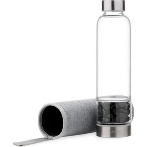 Navaris glazen drinkfles - Fles met obsidiaan - 420 ml - Waterfles met halfedelstenen - Inclusief sleeve van neopreen