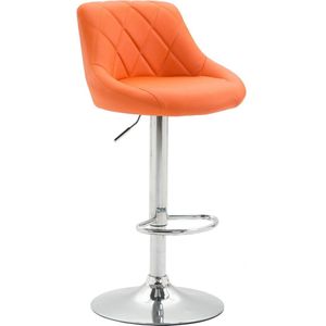 Luxe Barkruk Delora - Oranje - Imitatie Leder - Chroom - Ergonomische Barstoelen - Set van 1 - Met Rugleuning - Voetensteun - Voor Keuken en Bar - Gestoffeerde Zitting