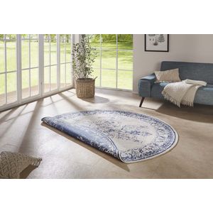 Rond binnen & buiten vloerkleed borbon - blauw/crème 200 cm rond