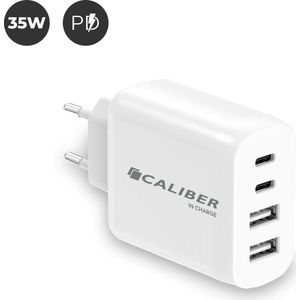 USB C en USB A Adapter - USB C en USB A Snellader - 35 Watt USB C Oplader - 4 poorten - geschikt voor Apple iPhone 15 en 16, iPad, Samsung - Wit (PSP-35W)