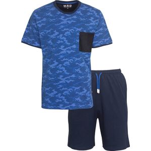 MEQ Heren Shortama - Pyjama Set - Korte mouwen - 100% Katoen - Blauw - Maat XXL