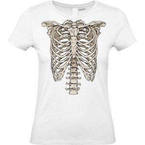 Dames t-shirt Skelet | Carnavalskleding dames | Carnaval Kostuum | Foute Party | Wit Dames | maat S