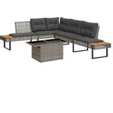 vidaXL - 2-delige - Loungeset - met - kussens - poly - rattan - en - glas - grijs