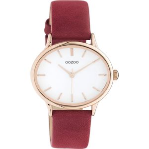 OOZOO Timepieces - rosé goudkleurige horloge met rood leren band - C10942 - Ø38