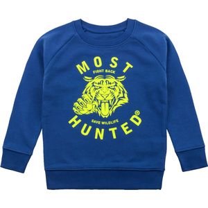 Most Hunted - kinder sweater - tijger - blauw - fluor geel - maat 122/128