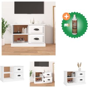 vidaXL Tv-meubel 73x35-5x47-5 cm bewerkt hout wit - Kast - Inclusief Houtreiniger en verfrisser