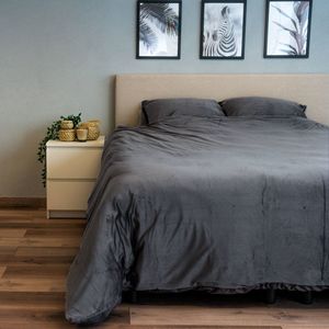 Beau Maison - Velvet Dekbedovertrek - 200 x 200/220 cm + 2 kussenslopen - Antraciet