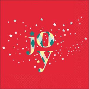 Kerst servetten - Joy met sterretjes - Rood - 20 stuks