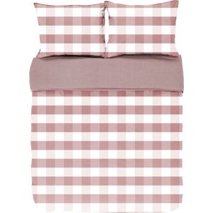 Dekbedovertrek EMMA, Stone washed check katoen, 240x220, mauve