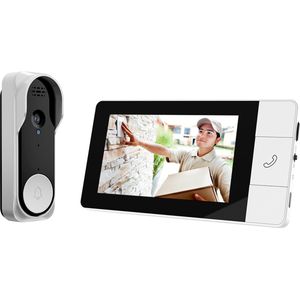 Doorsafe 4140 - Draadloze camera deurbel - 4.3″ Scherm - Draadloos, standaard bereik - Deurbel op 1000 mAh accu - Laag resolutie beeld - Duplex audio - Geen monitoring - 16Gb SD-kaart