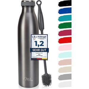 Roestvrijstalen drinkfles, 350 ml, 500 ml, 750 ml, 1 liter, 1.5 l thermosfles, schuine waterfles, lekvrije thermosfles, dubbelwandig, geschikt voor koolzuurhoudende dranken + cleaning brush (grijs, 1,5 l)