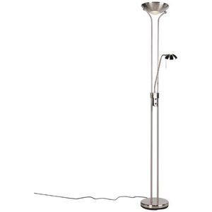 QAZQA diva - Moderne Dimbare LED Staande Uplighter | Vloerlamp | Staande Lamp met Dimmer met leeslamp - H 1800 mm - Staal - Woonkamer | Slaapkamer | Keuken