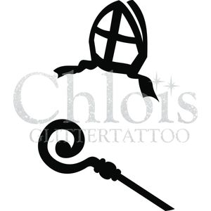 Chloïs Glittertattoo Sjabloon 5 Stuks - Mijter & Staf - Duo Stencil - CH8502 - 5 stuks gelijke zelfklevende sjablonen in verpakking - Geschikt voor 10 Tattoos - Nep Tattoo - Geschikt voor Glitter Tattoo, Inkt Tattoo of Airbrush