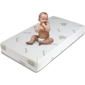 Kindermatras, 60 x 120 cm, dikte 10 cm, Oeko-Tex® en CertiPUR, matras 60 x 120 cm, baby, voor kinderbed of pasgeborenen, afneembare, wasbare overtrek van aloë vera, reisbedmatras, 60 x 120 cm