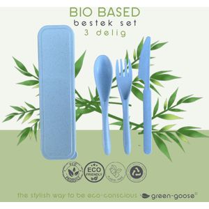 green-goose® Bio-based Bestek Set | Blauw | Duurzaam Bestek voor School, Picknick, Vakantie, Camping | Vaatwasserbestendig