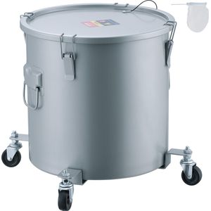 VEVOR 37.8 L Frituurvet Emmer, 0,7 mm Dik,Roestvrije Coating van Koolstofstaal, Roestbestendig, Corrosiebestendig en Duurzaam, met 1 Deksel en Filterzak en 4 Rollen,voor Restaurants, Fastfoodketens, Bars, Barbecueplekken, Buffetten en Kantines,Grijs
