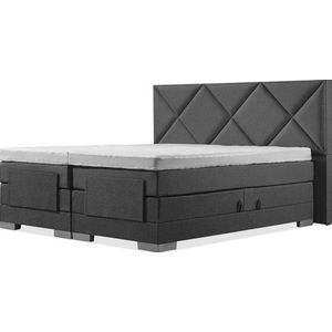Sweet Sleep Elektrische Boxspring - 190x220 - Incl. Ruiten hoofdbord - Antraciet met plint
