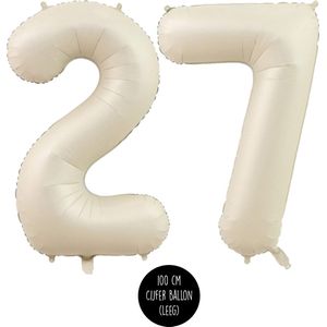 Cijfer Helium Folie ballon XL - 27 jaar cijfer - Creme - Satijn - Nude - 100 cm - leeftijd 27 jaar feestartikelen verjaardag