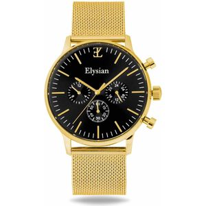 Elysian - Horloge Heren - Goud - Mesh - 5ATM Waterdicht - Krasvrij Saffier - 43mm