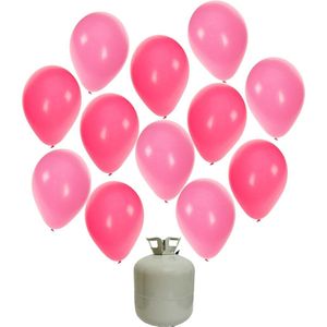 50x Helium ballonnen 27 cm roze/licht roze + helium tank/cilinder - Meisje geboorte versiering - Babyshower
