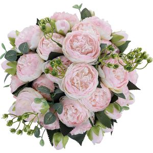 Boeket bruidsboeket kunstbloemen - 4 stuks pioenroos kunstmatige kunstbloembal baby-roze zijden bloemen voor bruiloftsdecoratie tafel thuis bruiloft bloemenbal decoratie woonkamer