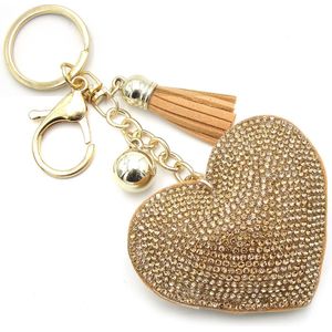 Tashanger met groot hart goudkleurig met strass