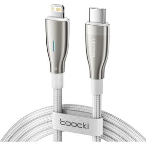 Toocki Oplaadkabel 'Fast Charging' - USB-C naar Lightning - 20W 3A Snellader - Power Delivery - 1 Meter - voor Apple iPhone 8/X/XS/XR/11/12/13/14/SE, iPad, AirPods, Watch - Tot 3 Keer Sneller - gevlochten Nylon - LED Indicator - Apple Carplay - WIT