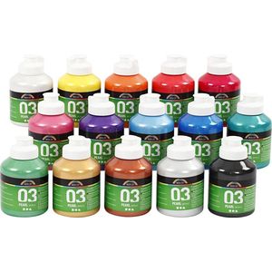 Acrylverf Metallic, metallic, diverse kleuren, 15x500 ml/ 1 karton