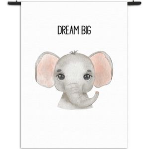 Mezo Wandkleed Dream Big Olifantje Rechthoek Verticaal - Kinderkamer - Baby cadeau - Babykamer XXL (250 X 180 CM) - Wandkleden - Met roedes