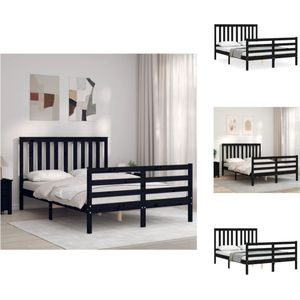 vidaXL Massief grenenhouten bedframe - Zwart - 205.5 x 125.5 x 101 cm - Multiplex lattenbodem - Functioneel hoofd- en voeteneinde - Geschikt voor matras 120 x 200 cm - Bed