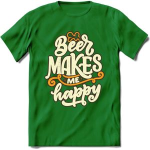 Beer Makes Me Happy T-Shirt | Bier Kleding | Feest | Drank | Grappig Verjaardag Cadeau | - Donker Groen - S