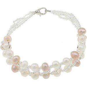 Zoetwaterparel armband Annabelle - echte parels - wit - zalm - oranje - zilver