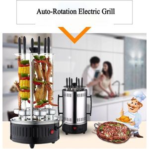 WizBay Premium Select® Elektrische Verticale Rotisserie Grill Rond - 1000W - 6 Spiezen met RVS opvangbak - Inclusief RVS Body – 40cm Hoog! - Multigrill - Kebab - Doner Grill - Shoarmagrill - Zilver Zwart