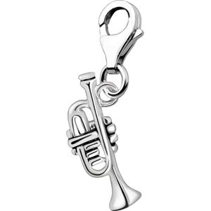 Quiges – 925 - Zilver – Charm - Bedel - Hanger - 3D Muziek Instrument Trompet - met – sterling - zilver - karabijnslot - geschikt - voor - Zinzi, Thomas – Sabo - Ti Sento - Bedelarmband HC104