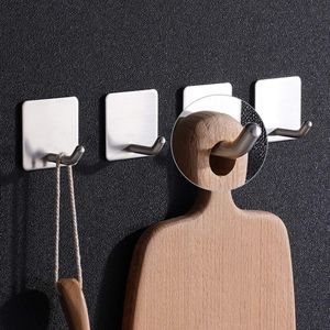 Haak, handdoekhaak zonder boren, 4 stuks zelfklevende haken, handdoekhouder, wandhaken, zelfklevend van roestvrij staal, kledinghaken, ideaal voor badkamer, toilet, keuken, kantoor, zilver