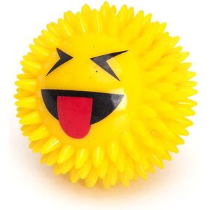 Nobleza Stekelbal smiley - Hondenspeelgoed - Piepspeelgoed hond - Spike Ball hond - LED speeltje hond - Piepbal hond - Lichtgevende speelbal hond - Egelbal hond - Massagebal hond - Geel - Recht vooruit stekende tong