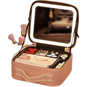 LooXs - Make Up Koffer met Extra Grote Spiegel en Verlichting – Organizer, Beautycase & Opbergtas – Roze