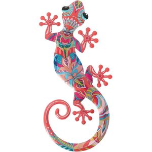 Salamander | metaal | paisley-o | roze | L | 13x30cm | wanddecoratie | huis, tuin, schutting en terras | voor binnen en buiten
