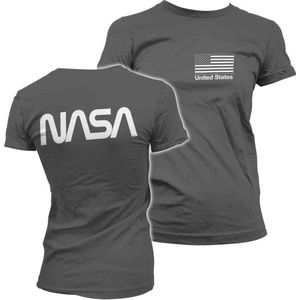NASA Dames Tshirt -L- Black Flag Grijs